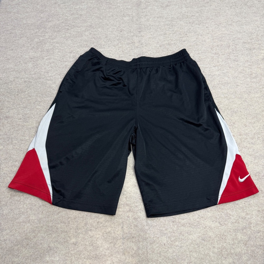 Nike Basketball Shorts Mens Large Black Red White Mesh Athletic Gym Swoosh